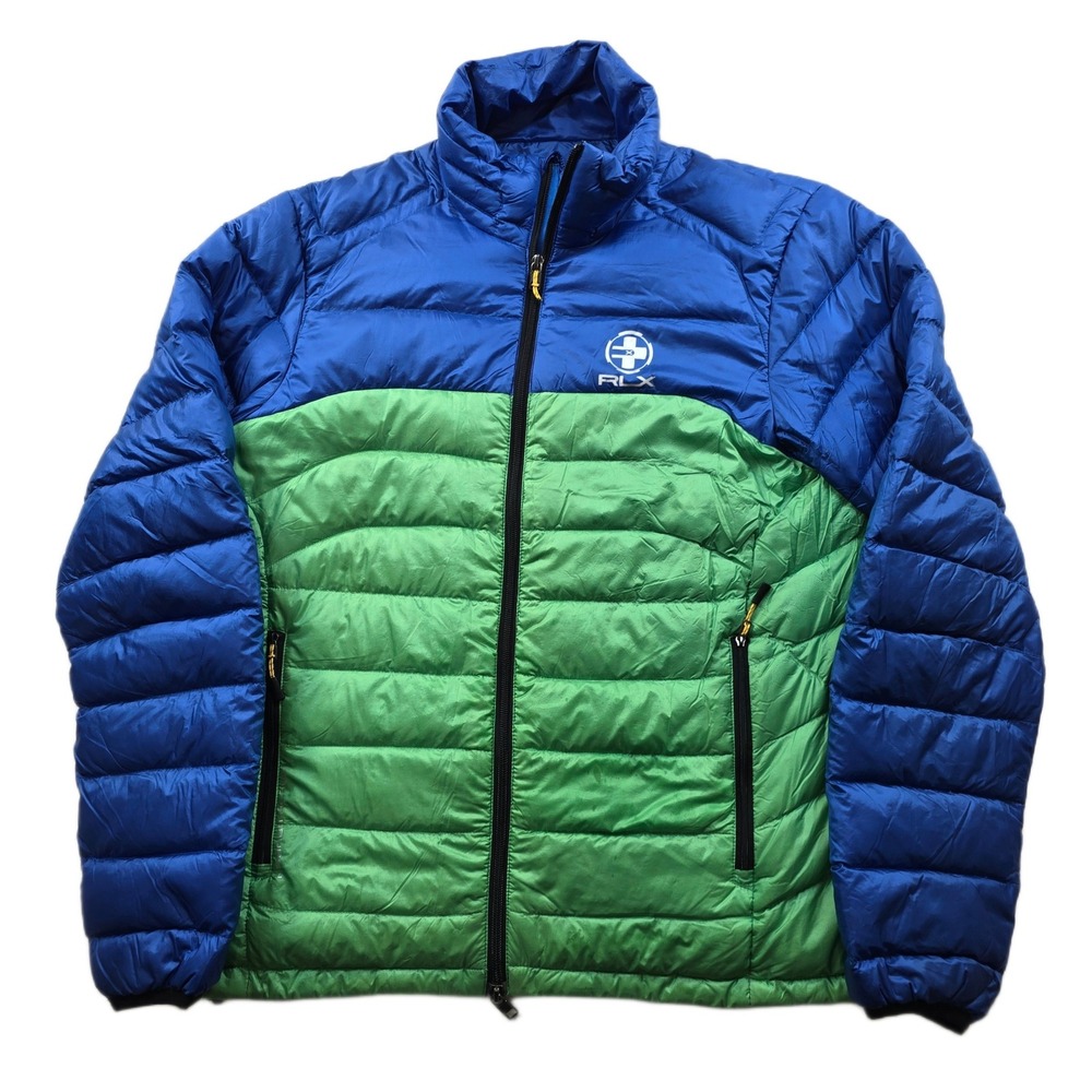 RLX Ralph Lauren Down Puffer Jacket Mens‎ Medium Blue Green Colorblock